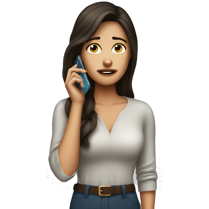 Beautiful Brunette Woman talking on her cellphone crying emoji