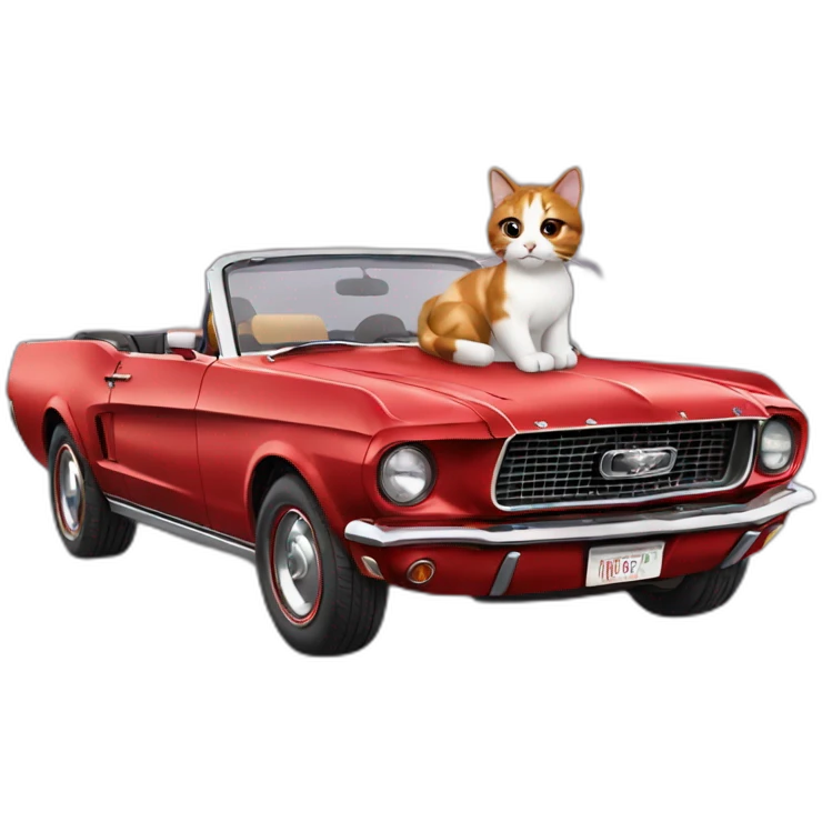 very cool calico cat riding a convertible red mustang emoji