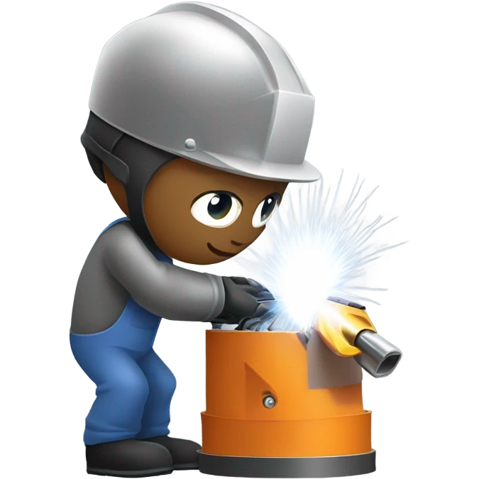 Welder welding a roll cage onto a racecar with a checkered flag behind him emoji