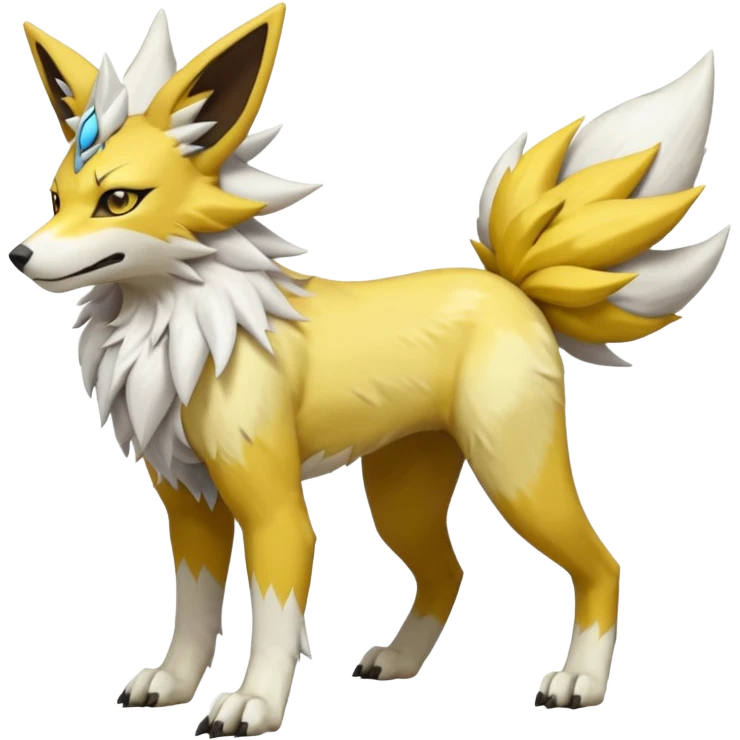Feral Quadrupedal Digitigrade Jolteon-Lycanroc-Renamon-Zeraora-Vernid-Sergal-fusion-hybrid-creature, full body  emoji