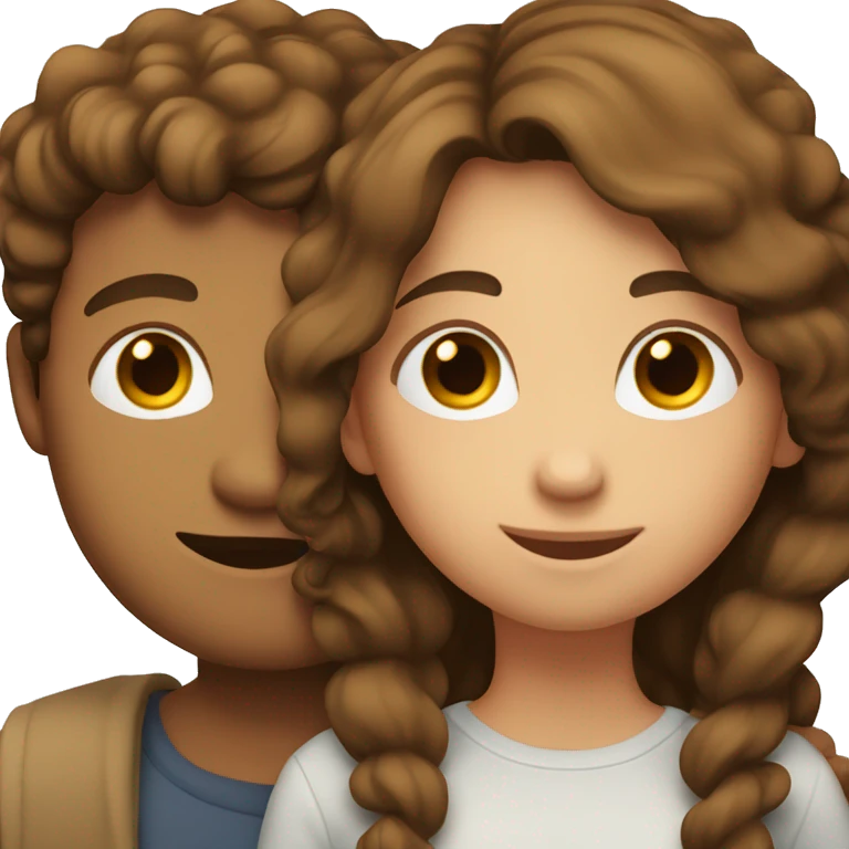 Girl with long straight brown hair hugging a guy with short curly brown hair emoji