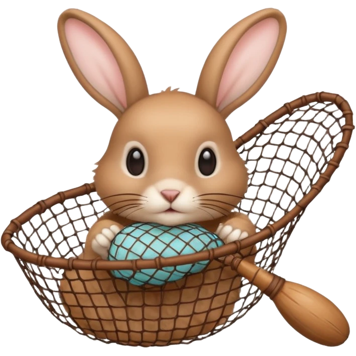 A hand held net catching a rabbit emoji