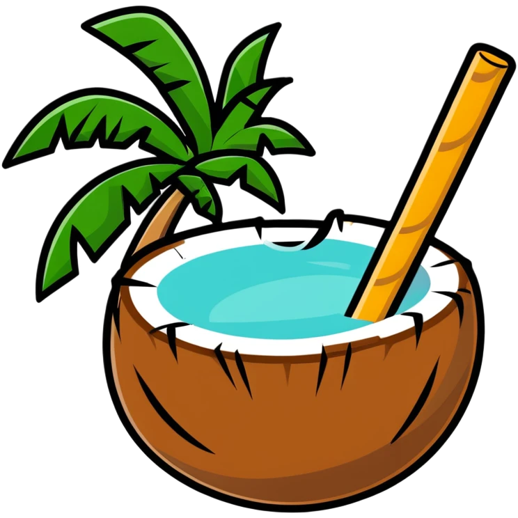 coconut with straw and palm leaves emoji