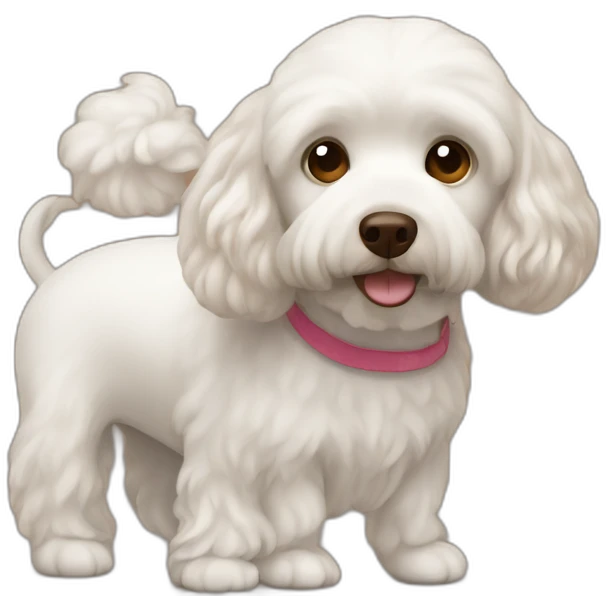a bald man and long brown straight haired woman with white maltipoo emoji