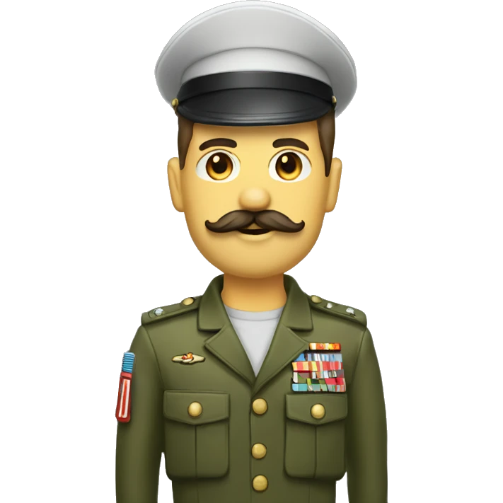 Homme cheveux courts et moustache en brosse portant un ensemble militaire  emoji