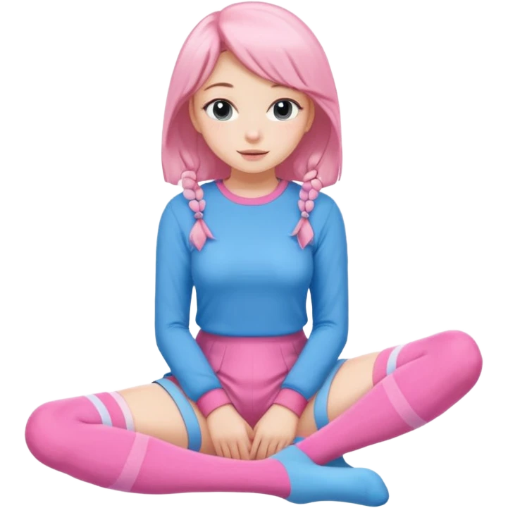 Cute girl thigh high socks sitting legs out pink and blue clothes emoji