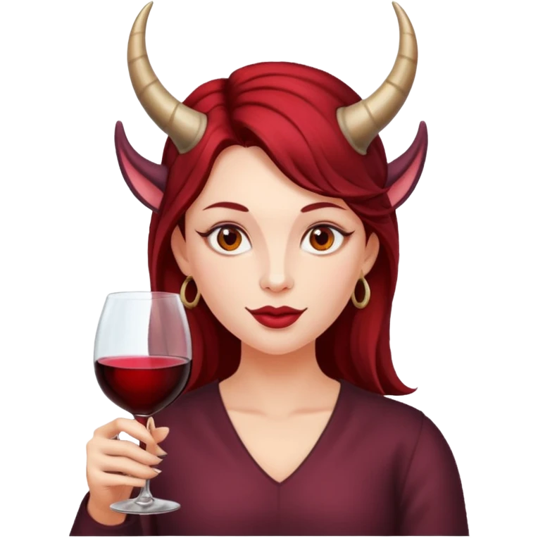 Woman with horns drinking wine emoji