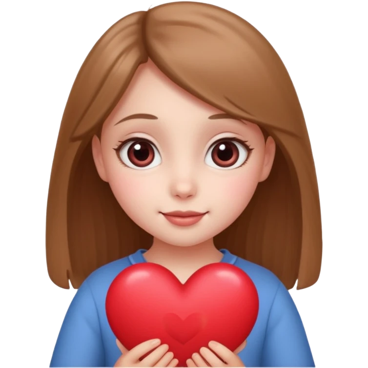 innocent girl with big eyes holding a heart, gentle smile emoji