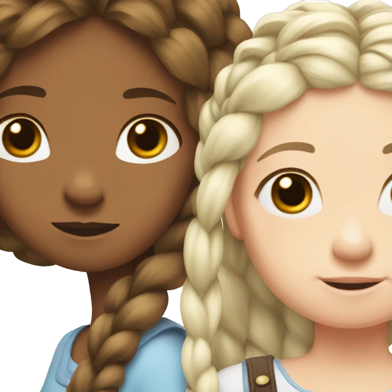 two girls braid a white horses hair emoji