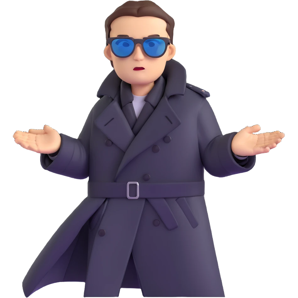 Neo dodging bullets in bullet time, wearing black trench coat and sunglasses emoji