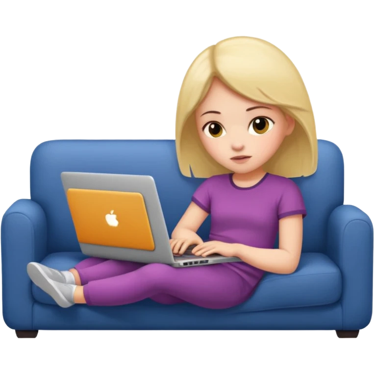 A girl is lying on the couch with a laptop, working emoji