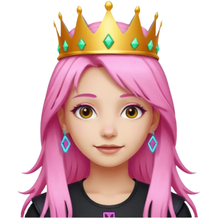 girl neon cyberpunk light pink happy long hair crown emoji