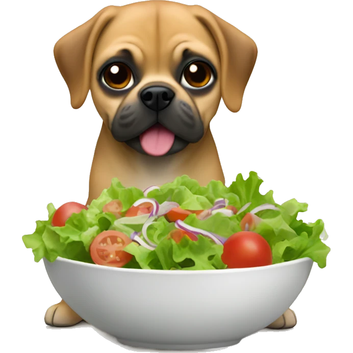 A puggle eating salad emoji