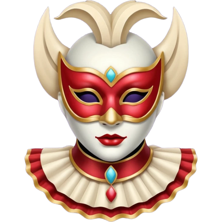 circus masked performer portrait, head and shoulders only, elegant carnival mask, dramatic costume collar, mysterious expression, 3D cartoon, mobile game icon style, clean background, no text, no watermark emoji