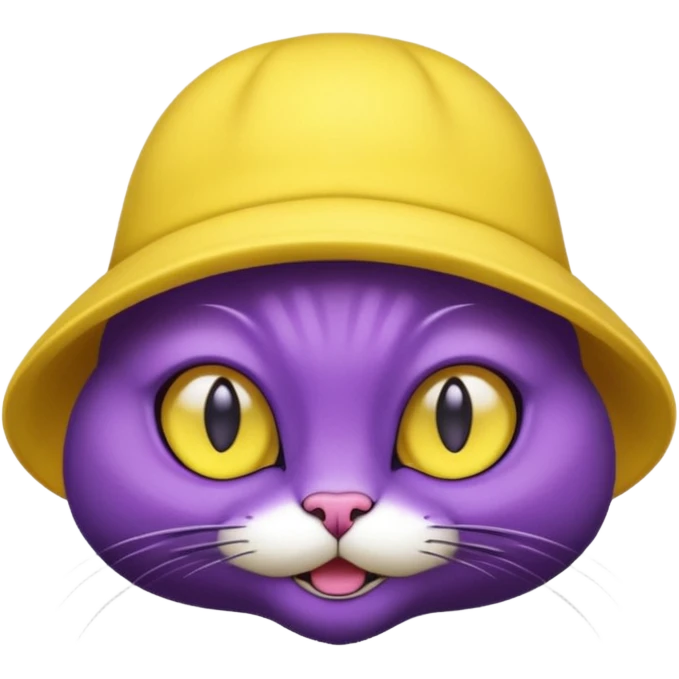 dark purple alien cat with no fur and yellow hat emoji