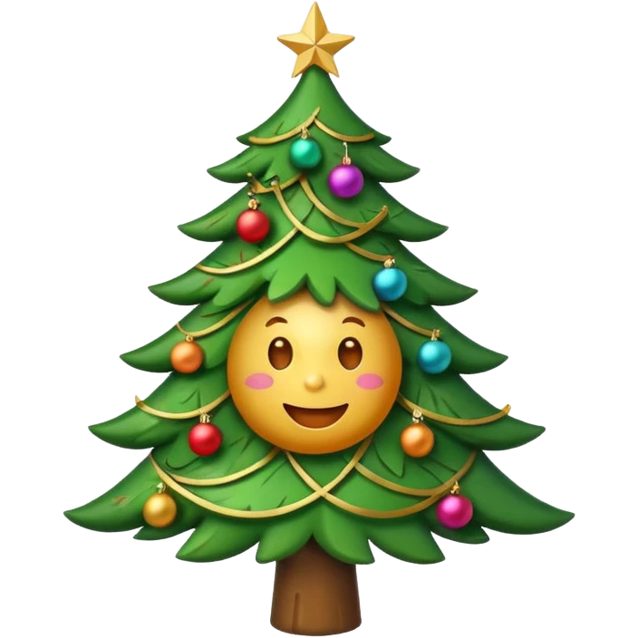 Christmas tree with cute face emoji