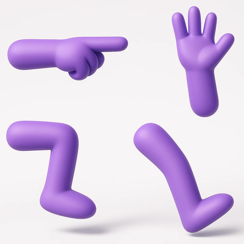 Convert to 3D emoji style, with all four purple limbs directed outward, dynamic pose emoji