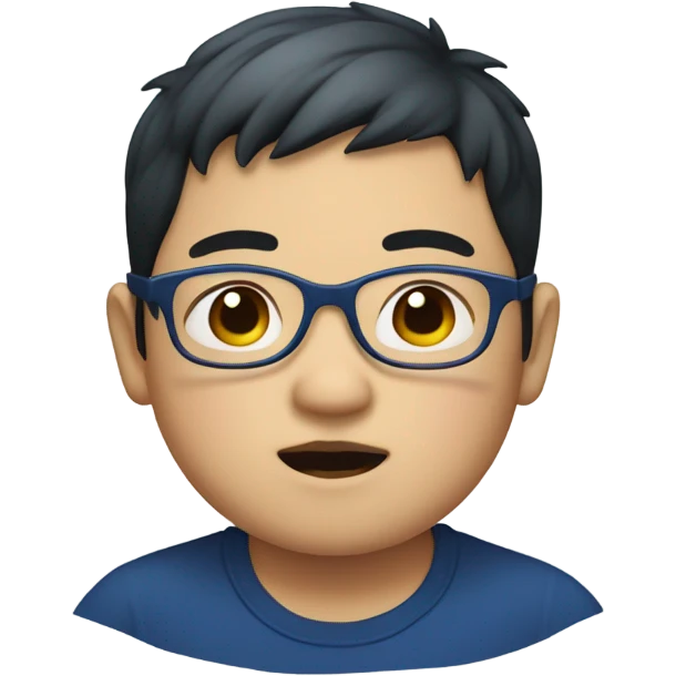 Asian boy with dark blue glasses and he is chubby emoji
