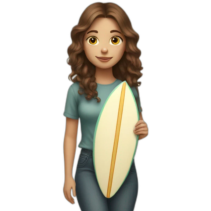 A brown haired girl with a surfboard and tarot cards emoji