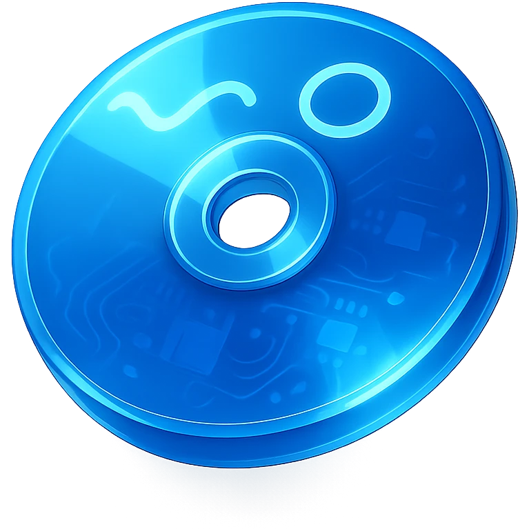 A minimalist CD disc with abstract pattern, glowing effect, blue color scheme emoji
