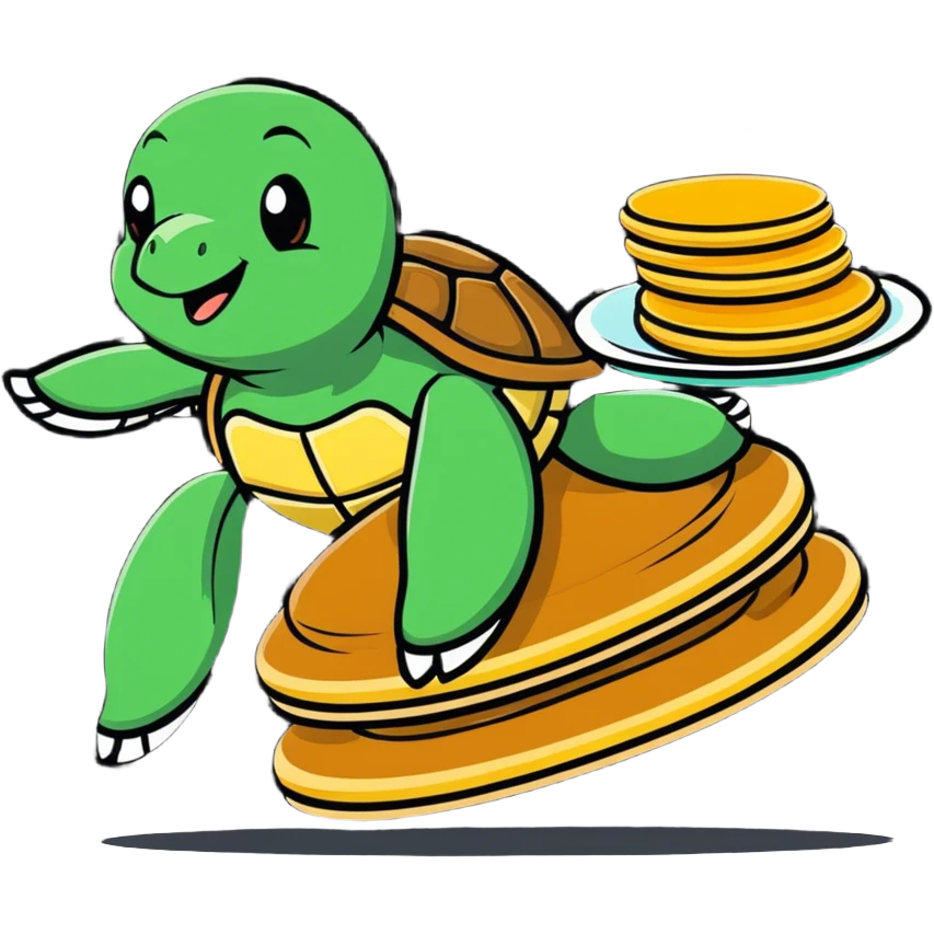 A flying turtle with pancakes on its back emoji