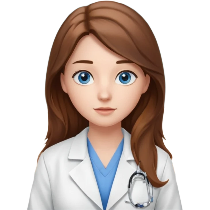 inside a classroom at university, a pretty female nursing student with long brown hair, blue eyes emoji