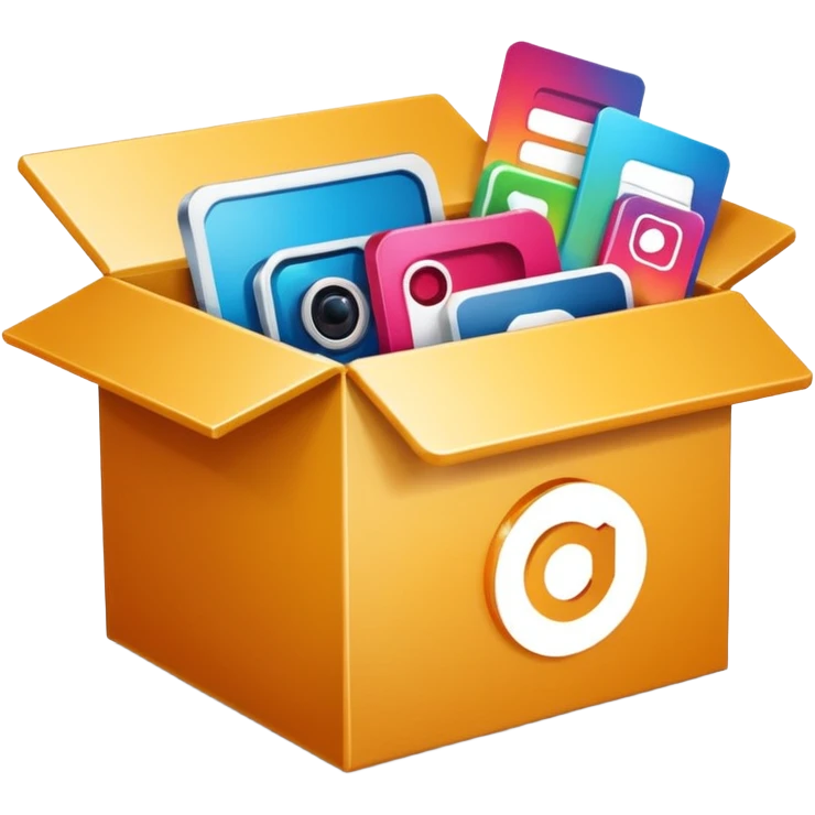 a box open with swipe files inside and instagram logo on the box emoji