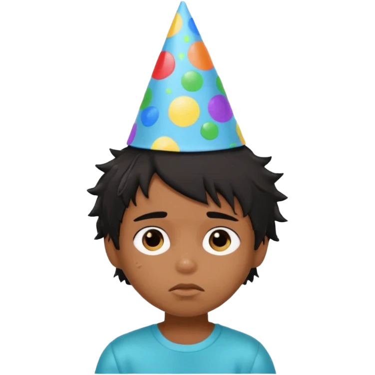 generate a pretty bratz brown skinned boy with black messy hair with a party hat. Looking sleepy emoji