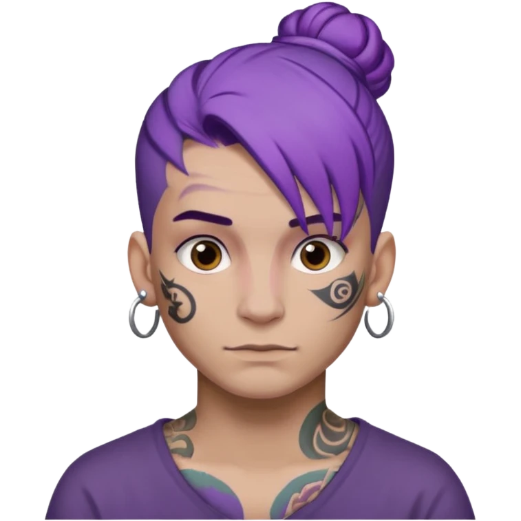 purple hair bun and lots of face tattoo guy emoji