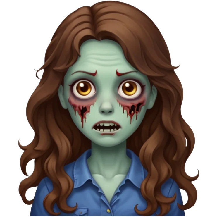 Zombie girl with wavy long brown hair emoji emoji