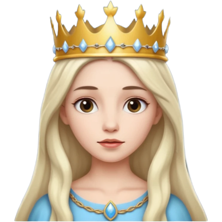 White Long Haired Women, Queen with crown — soft expression, moonlight tone emoji