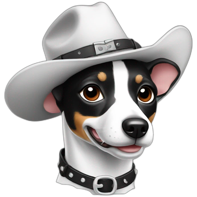 rat terrier wearing a cowboy hat smiling (black and white) emoji