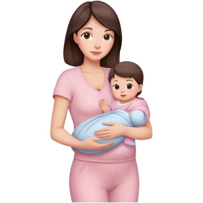 brunette mother holding baby in pastel pink outfits emoji