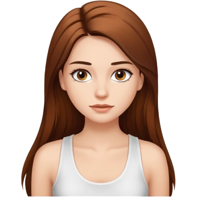 with long eyelashes, a white tank top, longer hair that doesn't pull on the long emoji