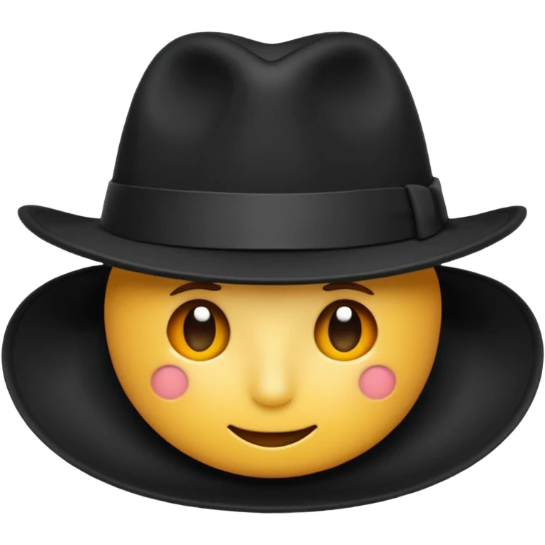 Black fedora hat with wide brim and ribbon, realistic, isolated, transparent background, emoji style emoji