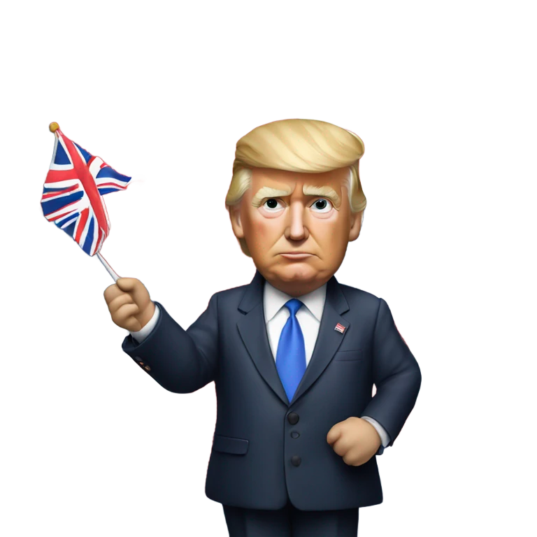 Hyper realistic Donald Trump holding a british flag emoji