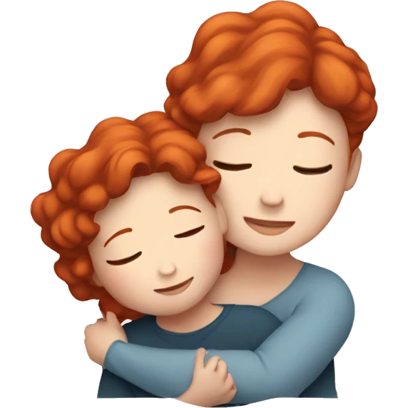 Red hair white lady cuddling son  emoji