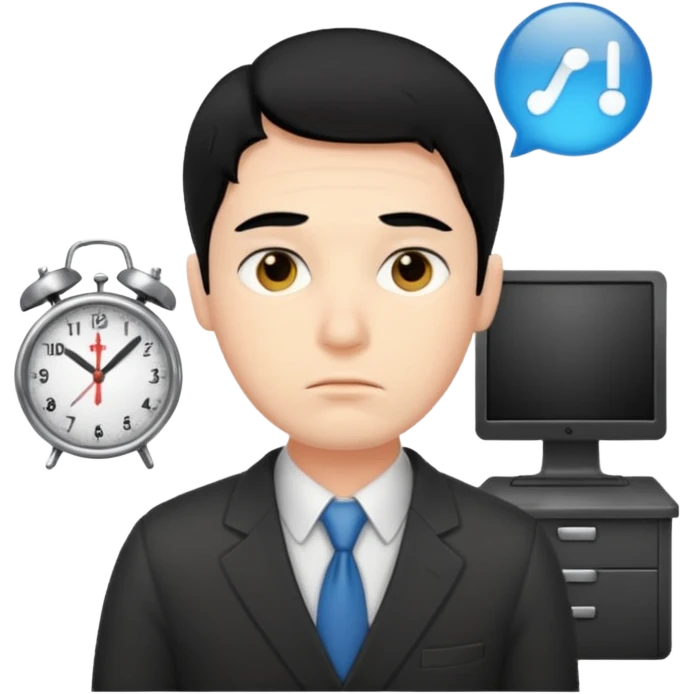 20대 직장인 남자. 단정한 검은 머리 지친얼굴 emoji