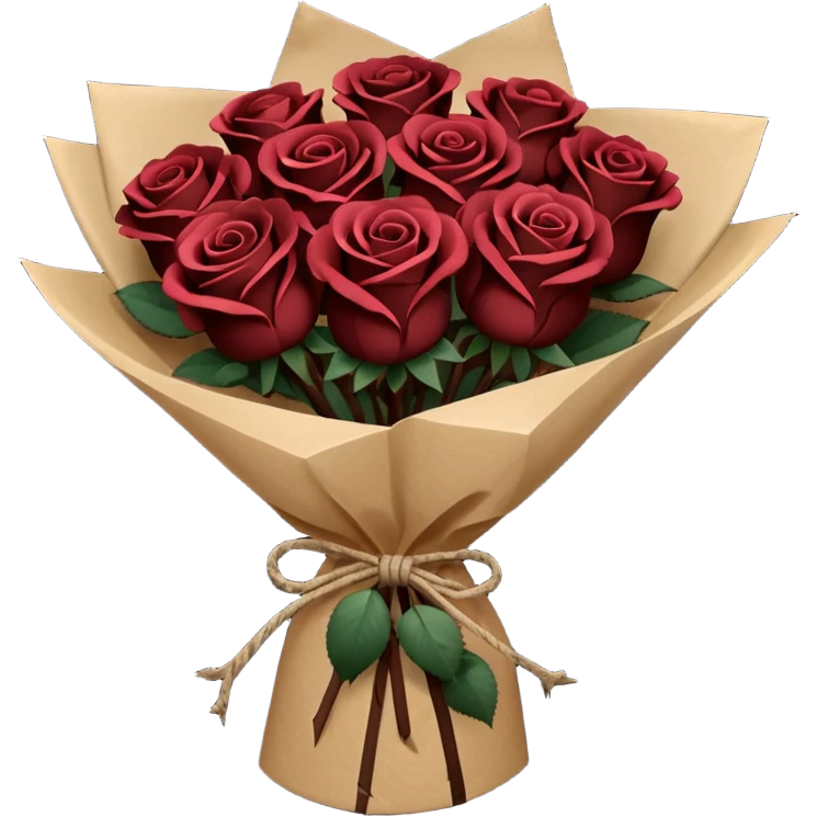 Bouquet of the darkest really dark brown roses in a paper package emoji