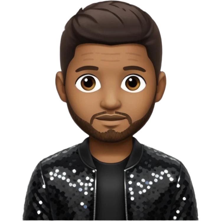 Usher with dark brown hair, black sequin outfit emoji