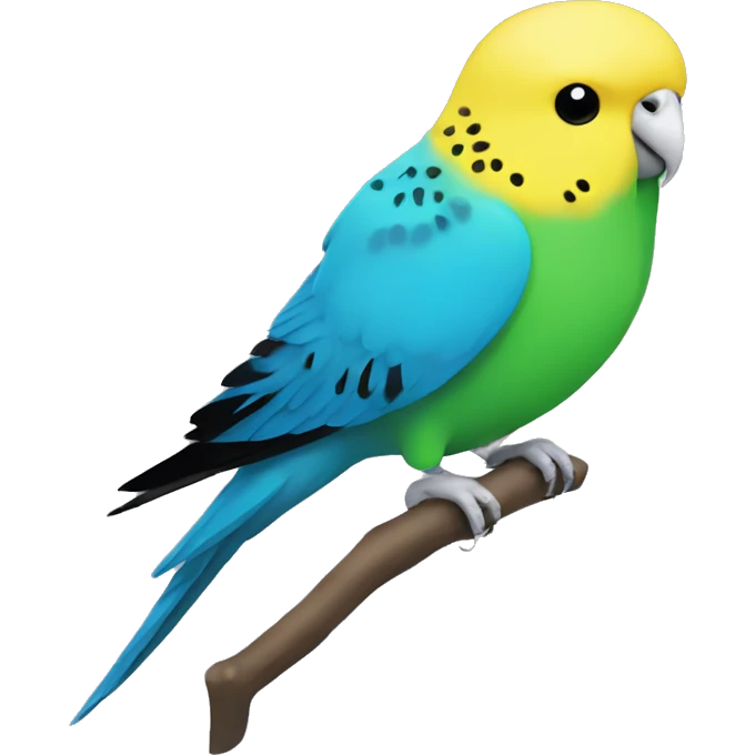 budgie with a green and black body and a yellow head with at blue nose emoji