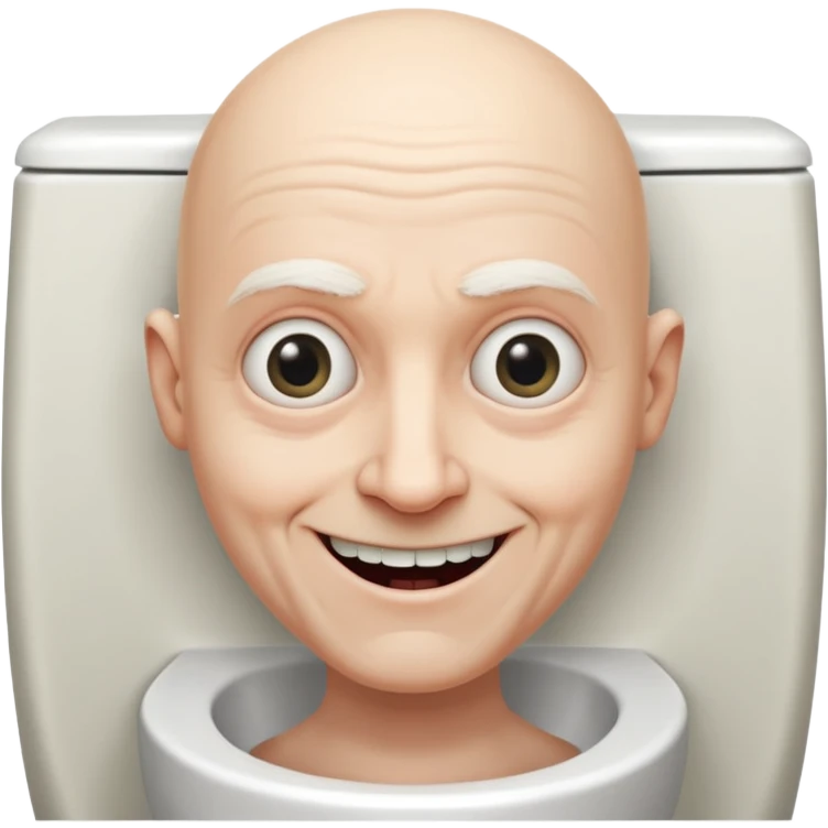 A bald person who’s very old is staring, he’s inside a toilet and his head is upright and looking at the camera with very wide eyes and a massive smile, in a very creepy way. emoji