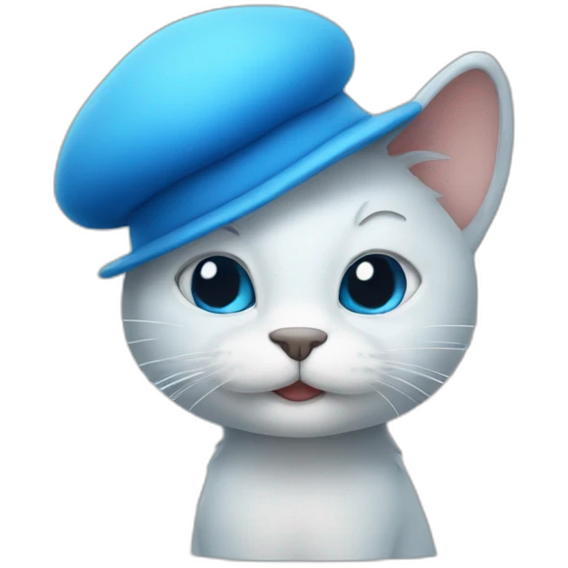 A blue cat that looks like a smurf with a white mushroom hat emoji