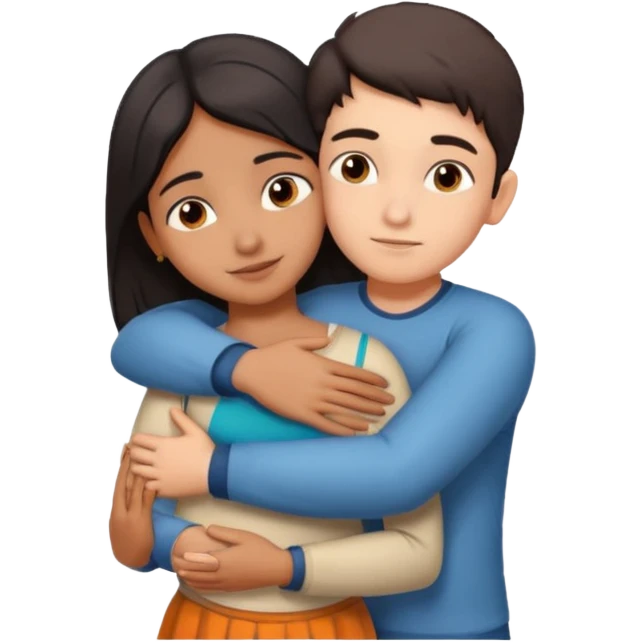 indian boy hugging indian girl from behind... boys hand down near navel of girl... boys head on the shoulder of girl... hugging tight emoji