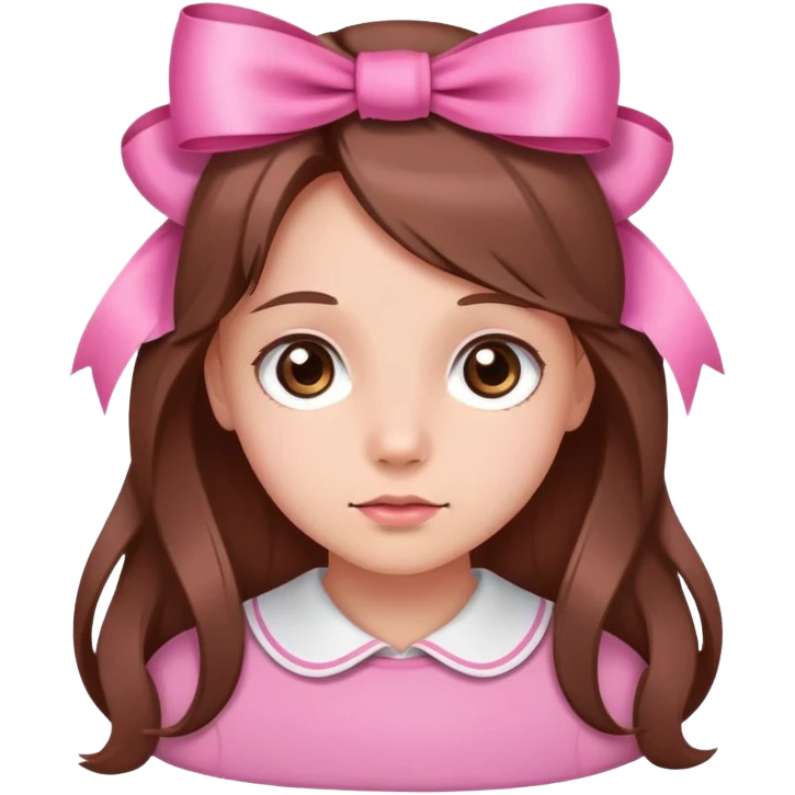 Cute pink innocent face with ribbon long brown hair and brown eyes emoji