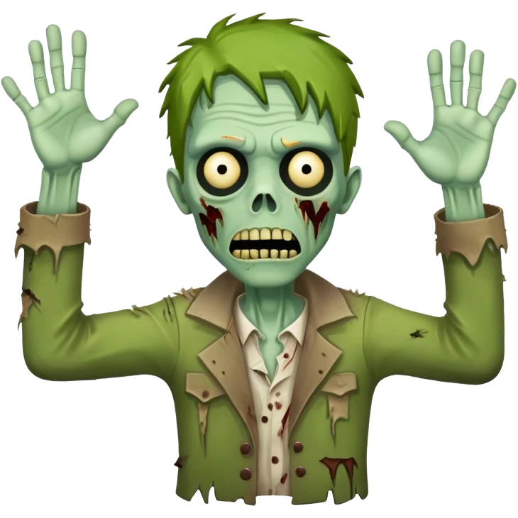 green zombie with both hands raised in the air emoji