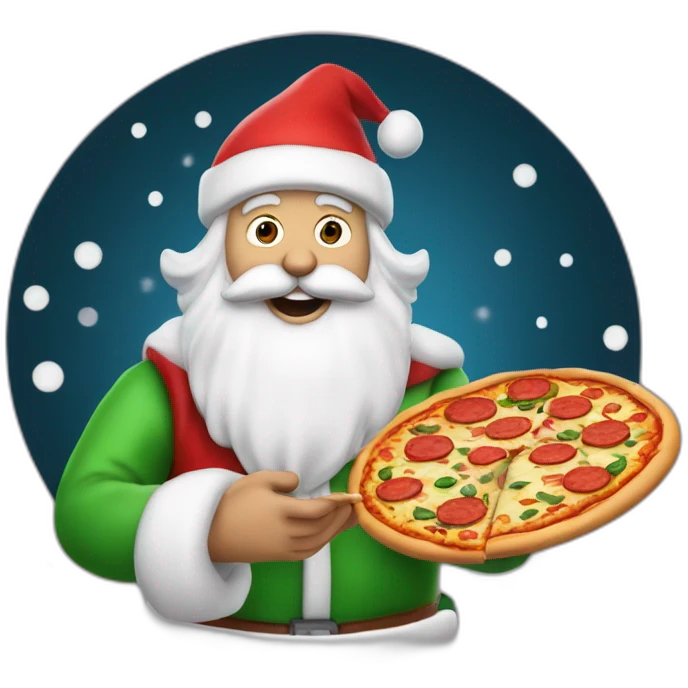 Pere noel mignon qui a des pizza dans les main emoji