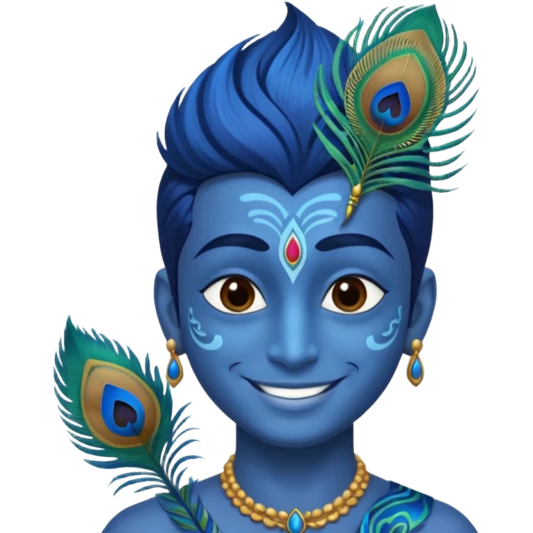 Krishna smiling face blue skin peacock feather emoji