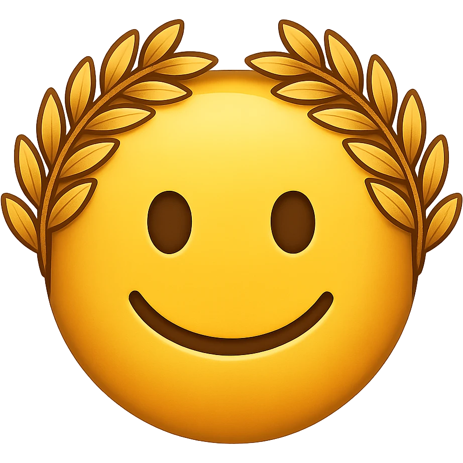 yellow face with golden laurel crown emoji, digital illustration emoji