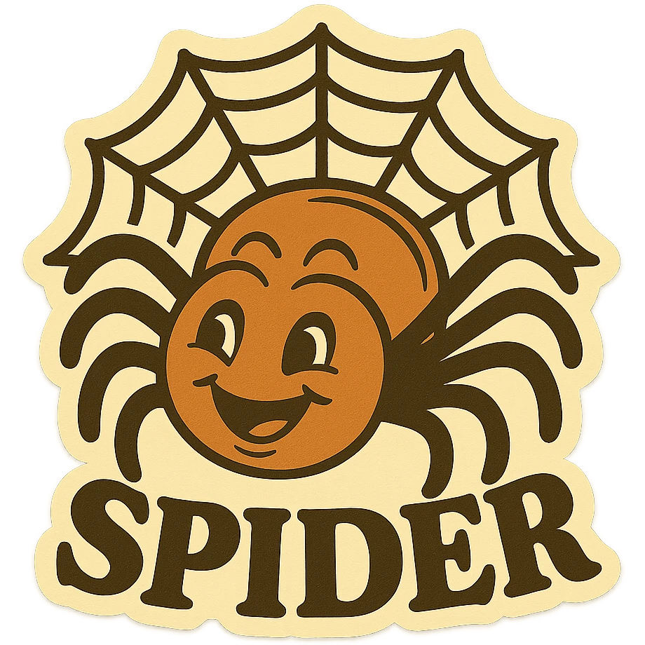 Create images of happy retro spiders and witches for stickers. Use this image for inspiration. emoji